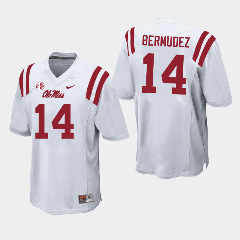 Men #14 Derek Bermudez Ole Miss Rebels College Football Jerseys Sale-White